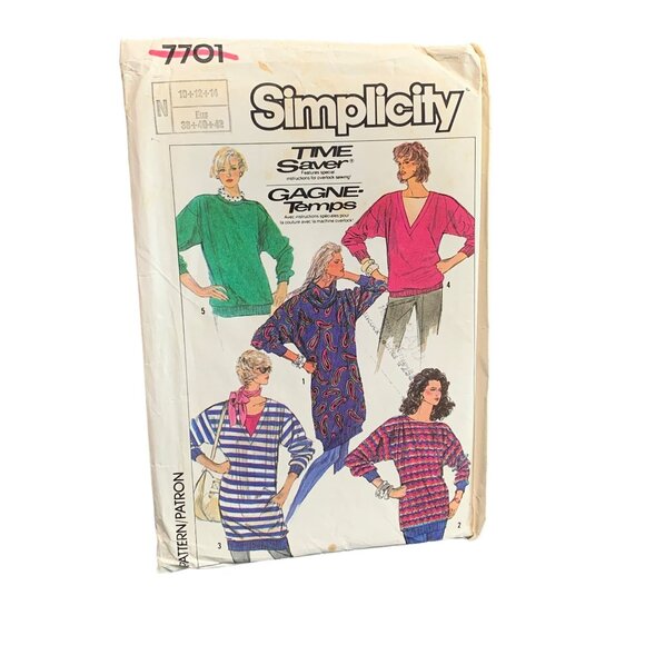 Simplicity Time Saver Pattern 7701 Loose Fit Knit Tops Women Sizes 10-18 - Picture 1 of 2